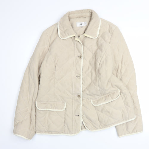 CC Women Beige Quilted Mid-Length Jacket Size 14
