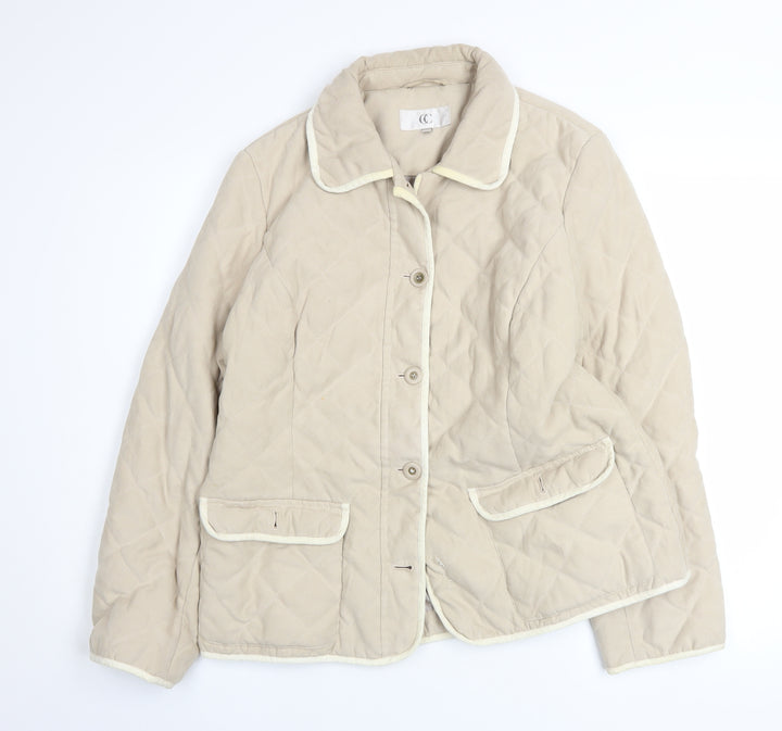 CC Women Beige Quilted Mid-Length Jacket Size 14