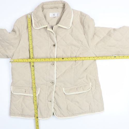 CC Women Beige Quilted Mid-Length Jacket Size 14