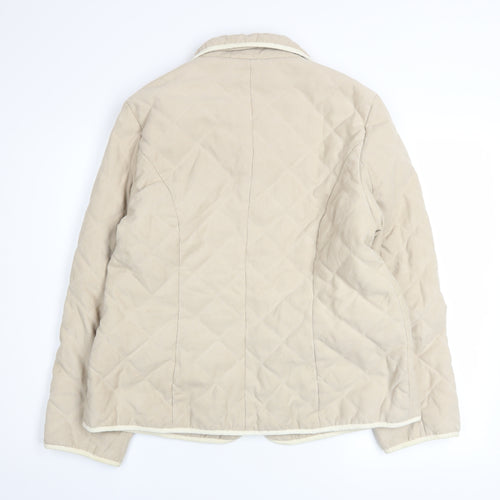 CC Women Beige Quilted Mid-Length Jacket Size 14