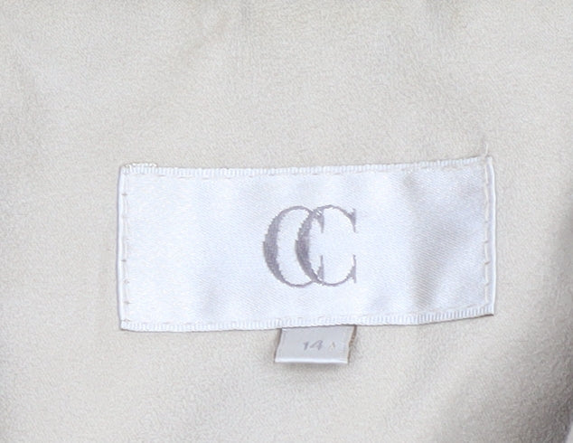 CC Women Beige Quilted Mid-Length Jacket Size 14