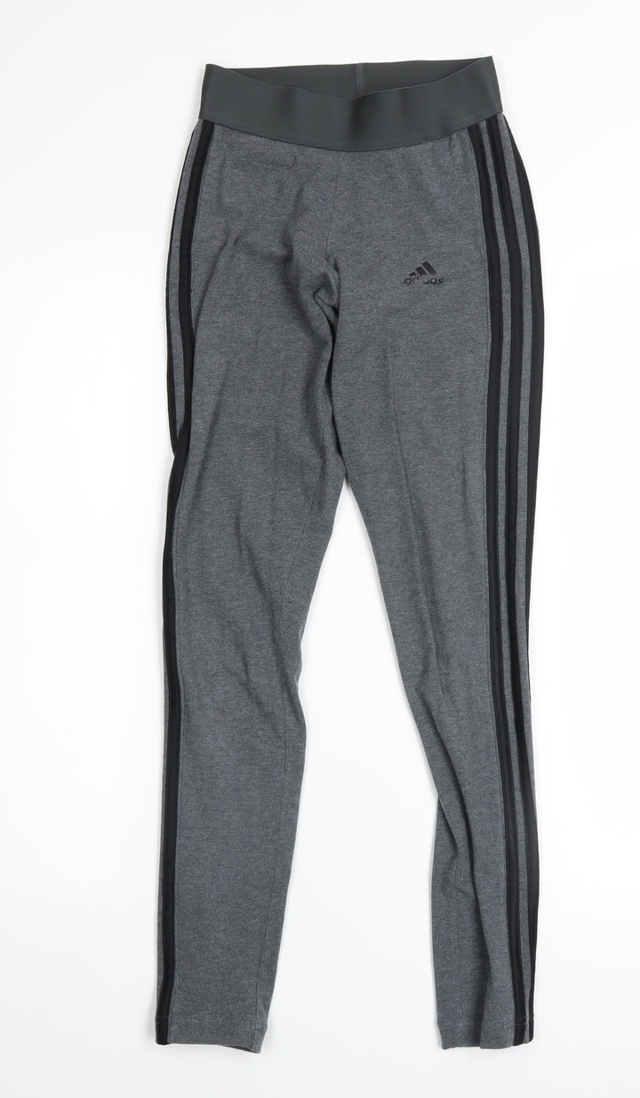 Adidas Womens Grey 2XS Leggings Stretch Cotton Side Stripe Activewear