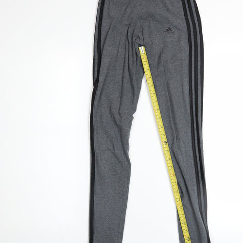 Adidas Womens Grey 2XS Leggings Stretch Cotton Side Stripe Activewear