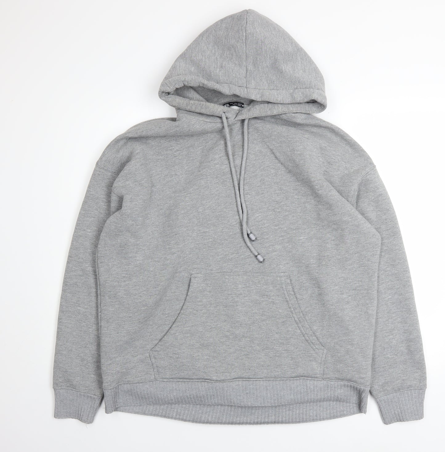 Zara Men's Grey Pullover Hoodie M Fleece Regular Fit