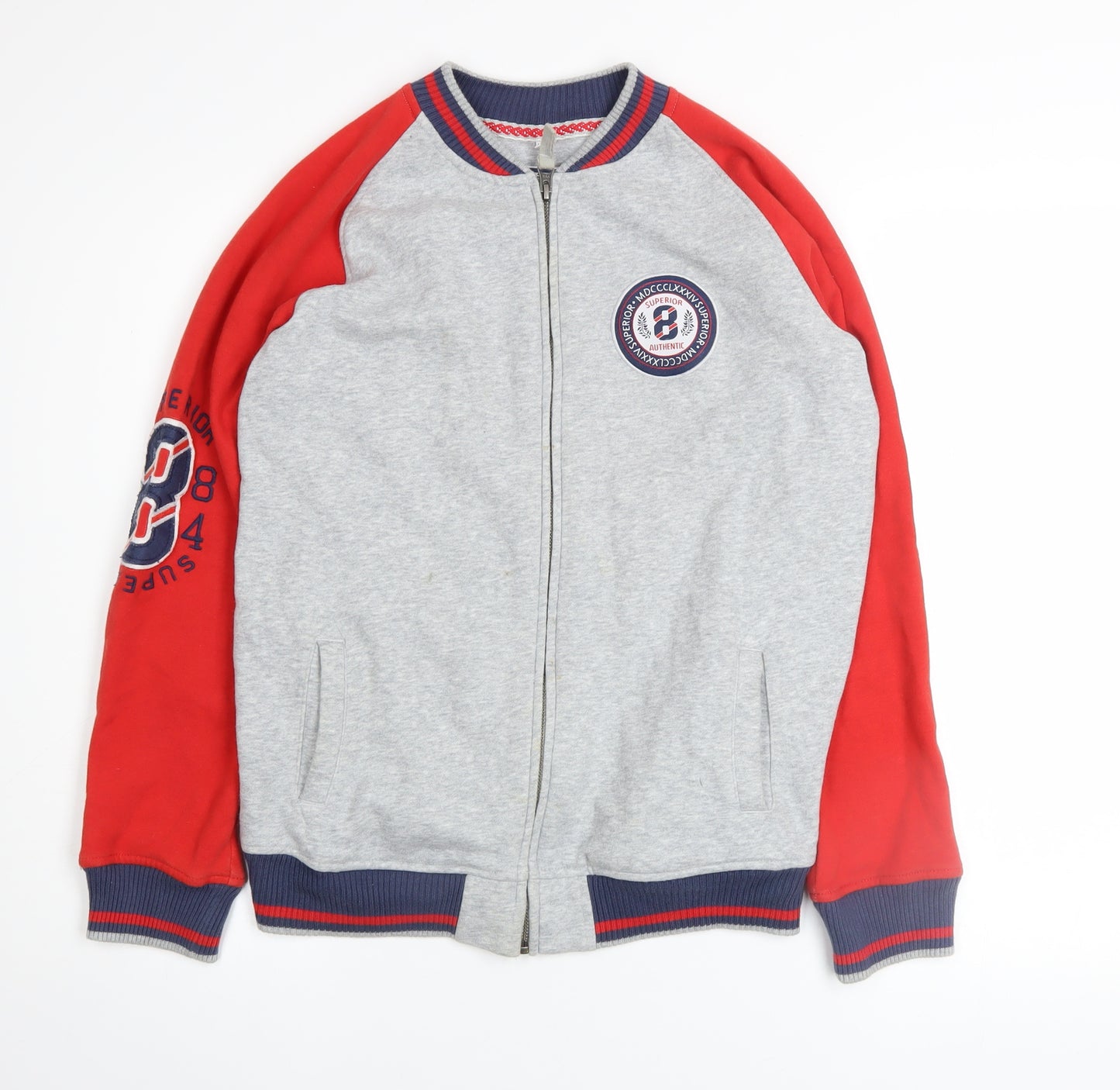 Marks and Spencer Boys Grey & Red Full Zip Hoodie 13-14 Years Superior 84 Design