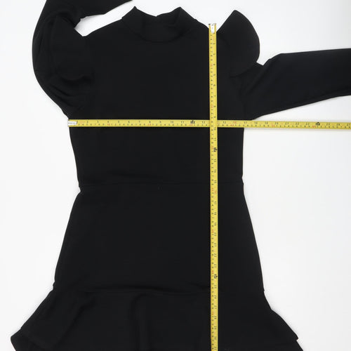 Boohoo Women Black Size 14 Bodycon Ruffle Long Sleeve Short Dress