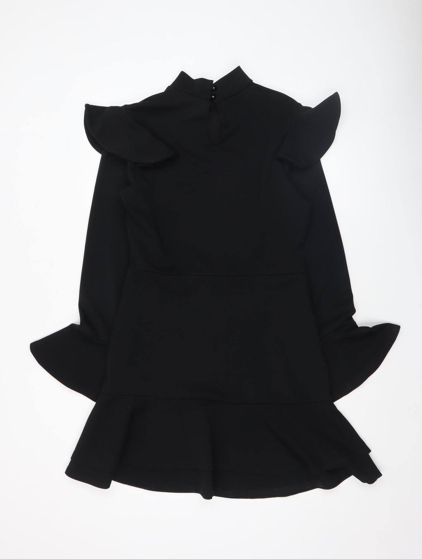 Boohoo Women Black Size 14 Bodycon Ruffle Long Sleeve Short Dress