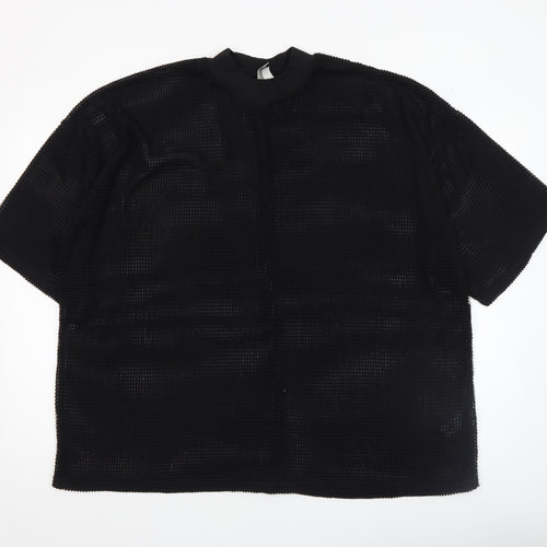 ASOS Women Black Mesh High Neck Blouse Size 20 Short Sleeve
