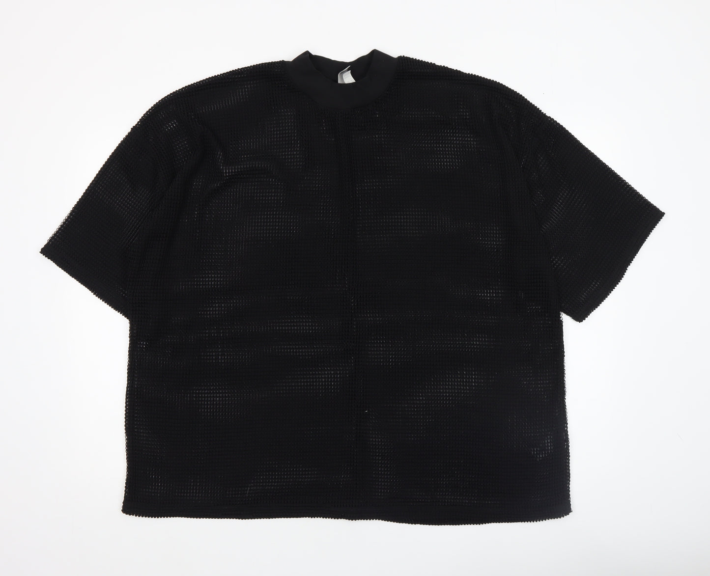 ASOS Women Black Mesh High Neck Blouse Size 20 Short Sleeve