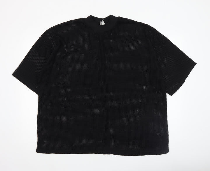 ASOS Women Black Mesh High Neck Blouse Size 20 Short Sleeve