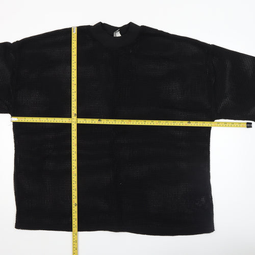 ASOS Women Black Mesh High Neck Blouse Size 20 Short Sleeve