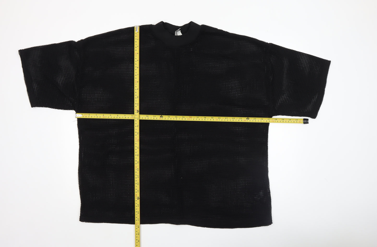 ASOS Women Black Mesh High Neck Blouse Size 20 Short Sleeve