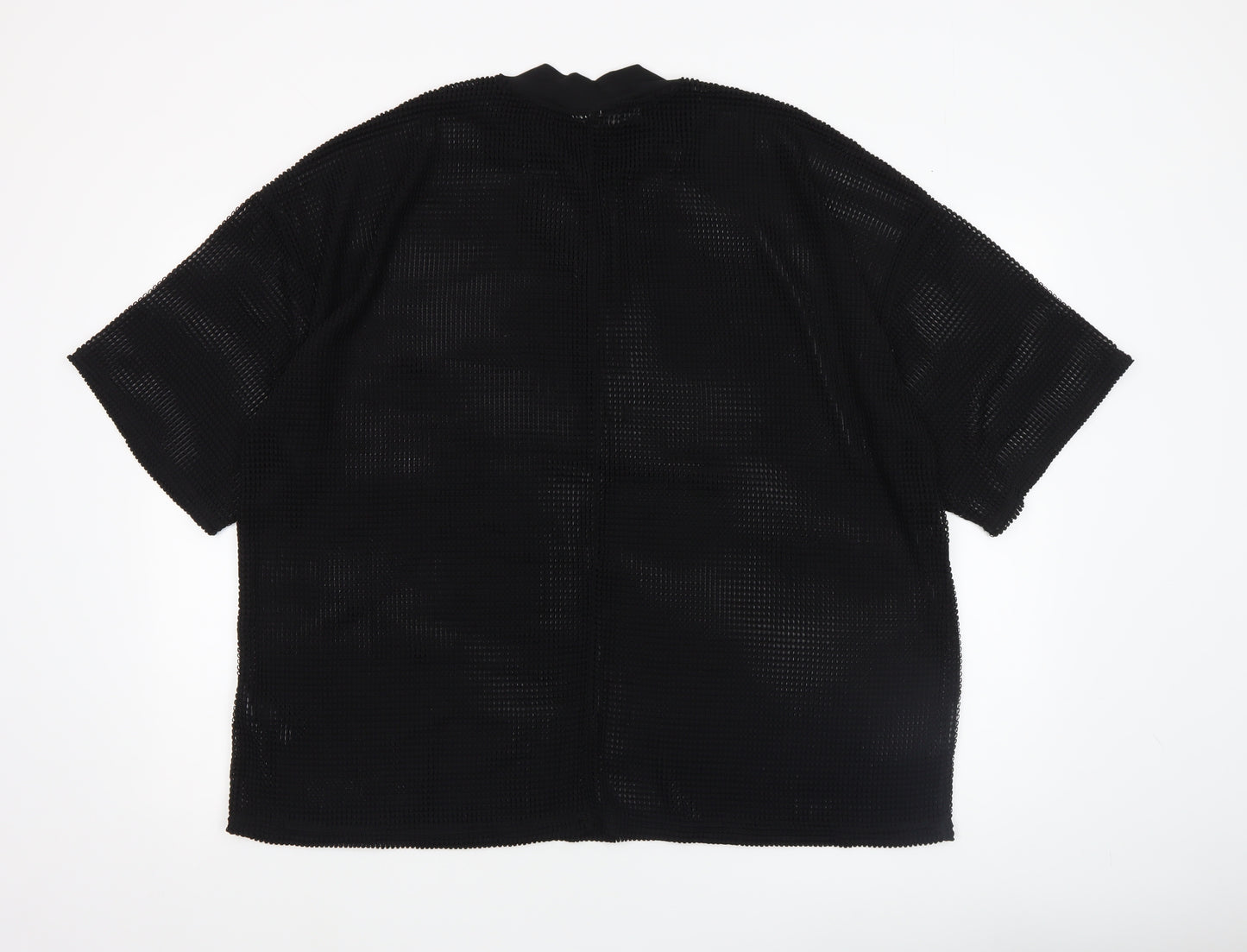ASOS Women Black Mesh High Neck Blouse Size 20 Short Sleeve