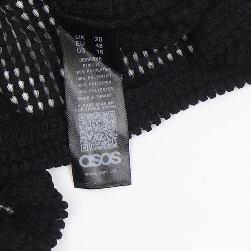 ASOS Women Black Mesh High Neck Blouse Size 20 Short Sleeve
