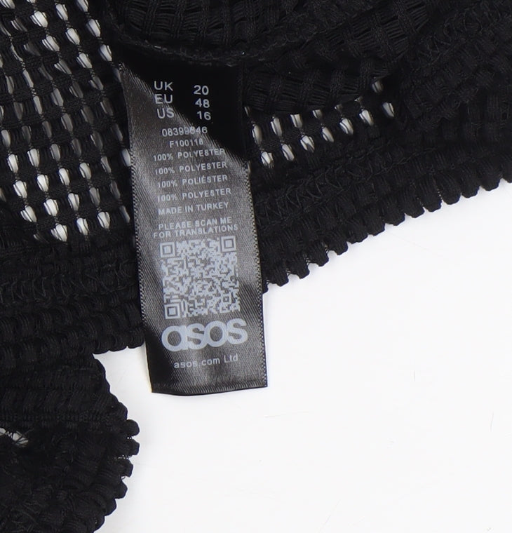 ASOS Women Black Mesh High Neck Blouse Size 20 Short Sleeve