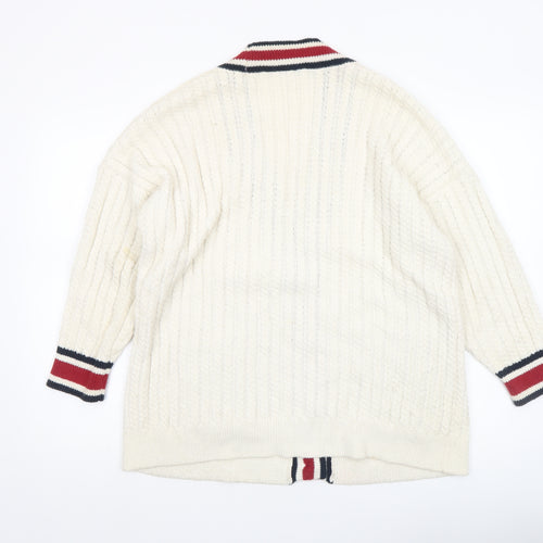 MNG Women's Ivory V-Neck Cardigan XS Cable Knit Classic Style