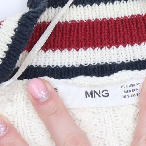 MNG Women's Ivory V-Neck Cardigan XS Cable Knit Classic Style