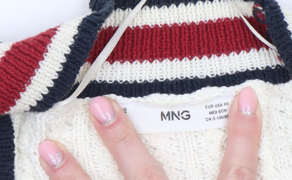 MNG Women's Ivory V-Neck Cardigan XS Cable Knit Classic Style