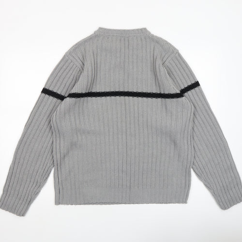 Cutting Edge Mens Grey Chunky Knit V-Neck Jumper XL