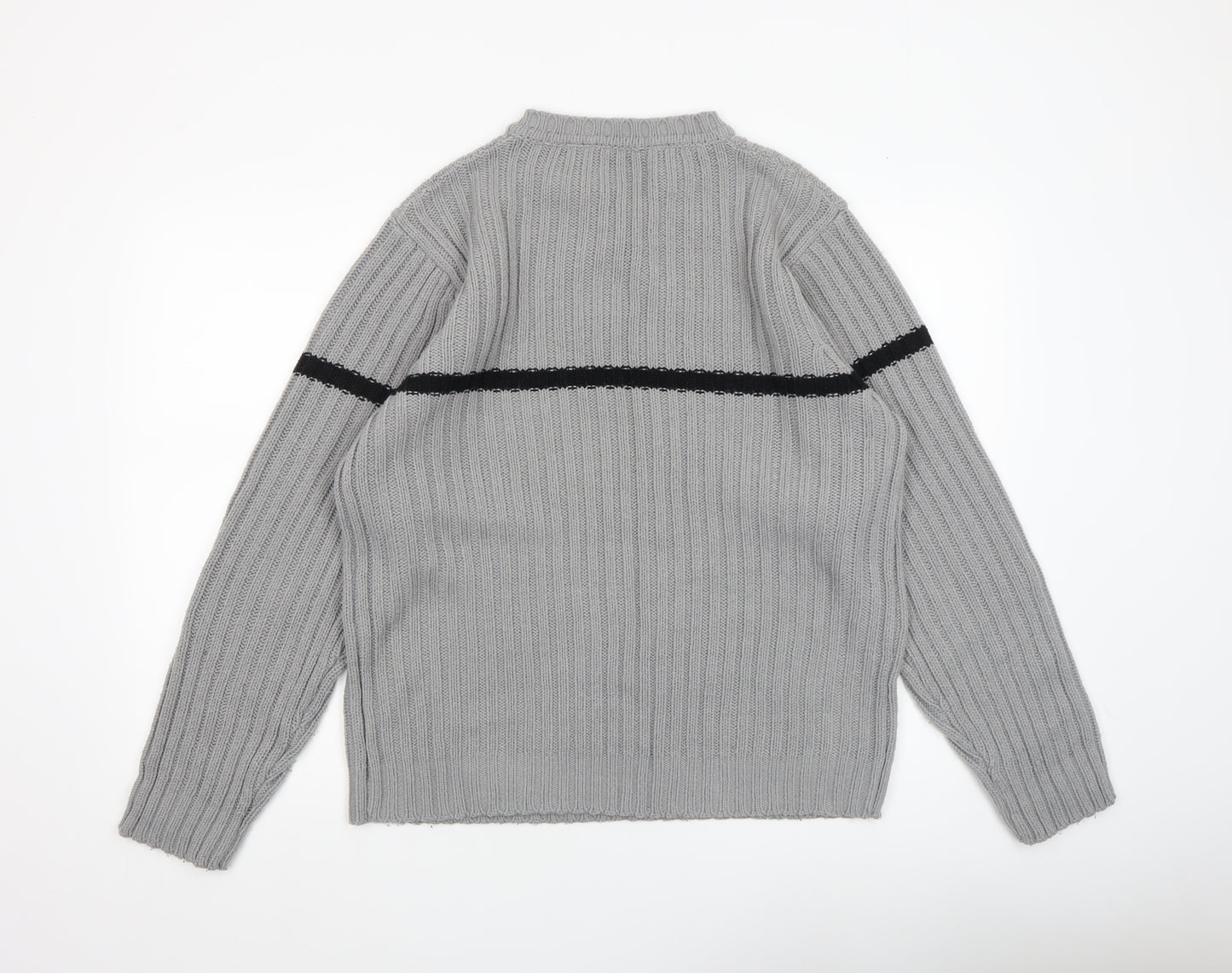 Cutting Edge Mens Grey Chunky Knit V-Neck Jumper XL