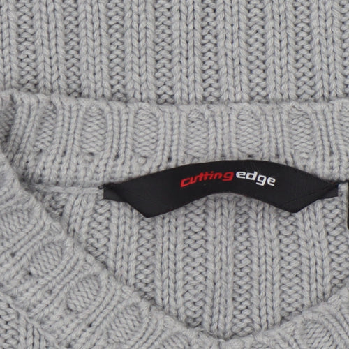 Cutting Edge Mens Grey Chunky Knit V-Neck Jumper XL