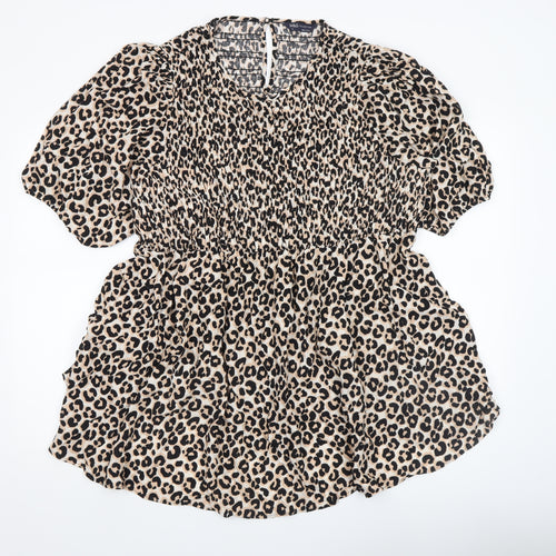 Marks and Spencer Women’s Beige Leopard Print Smocked Tunic Top Size 22