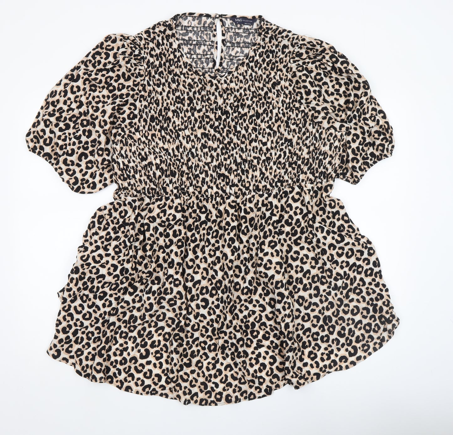 Marks and Spencer Women’s Beige Leopard Print Smocked Tunic Top Size 22