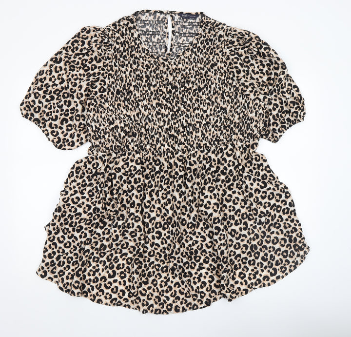 Marks and Spencer Women’s Beige Leopard Print Smocked Tunic Top Size 22