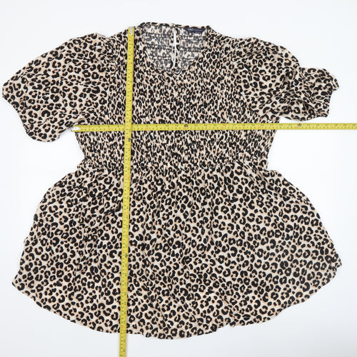 Marks and Spencer Women’s Beige Leopard Print Smocked Tunic Top Size 22