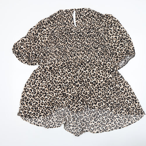 Marks and Spencer Women’s Beige Leopard Print Smocked Tunic Top Size 22