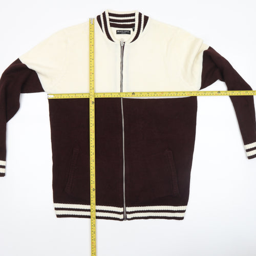 Brave Soul Men Brown Full Zip Knit Jumper Medium Acrylic