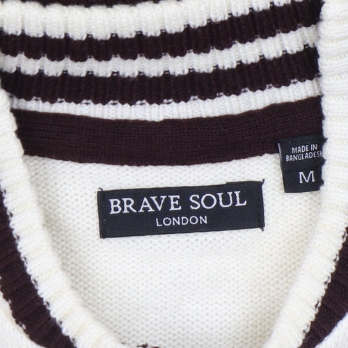 Brave Soul Men Brown Full Zip Knit Jumper Medium Acrylic