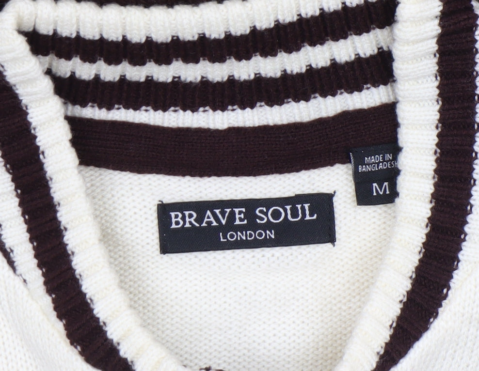 Brave Soul Men Brown Full Zip Knit Jumper Medium Acrylic