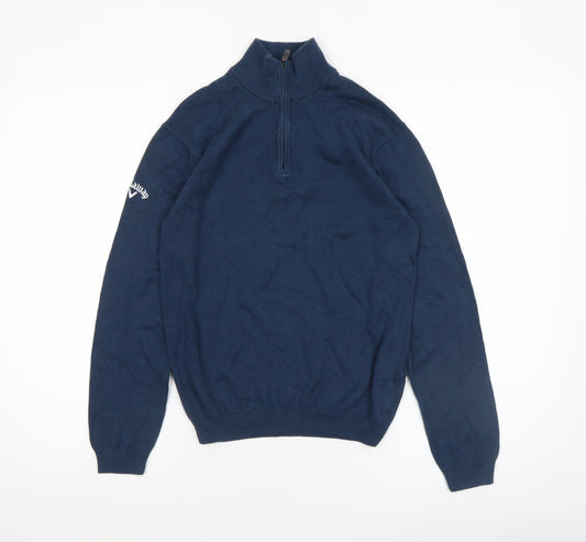 Callaway Boys Blue 13-14 Years 1/4 Zip Jumper Cotton Blend Golf Knit