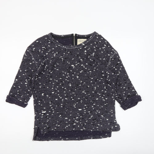 Next Women’s Blue Knit 3/4 Sleeve Zip Back Cotton Blend Blouse Size 10