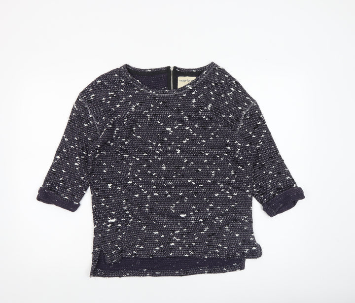Next Women’s Blue Knit 3/4 Sleeve Zip Back Cotton Blend Blouse Size 10
