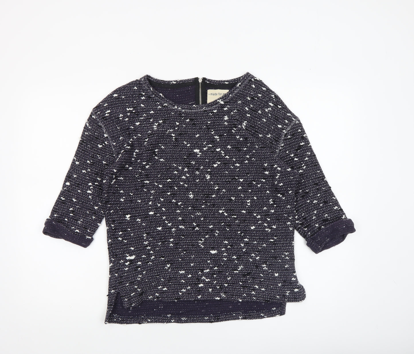 Next Women’s Blue Knit 3/4 Sleeve Zip Back Cotton Blend Blouse Size 10