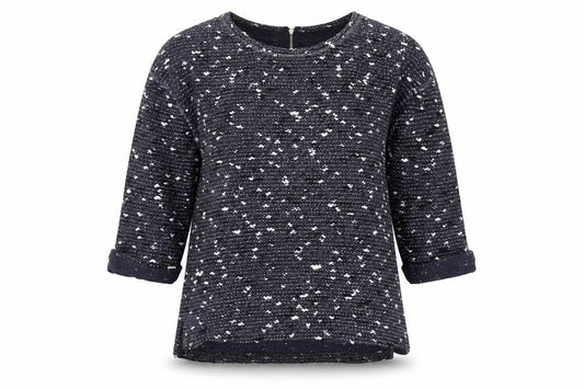 Front view of Next Women’s Blue Knit 3/4 Sleeve Zip Back Cotton Blend Blouse, size UK 10