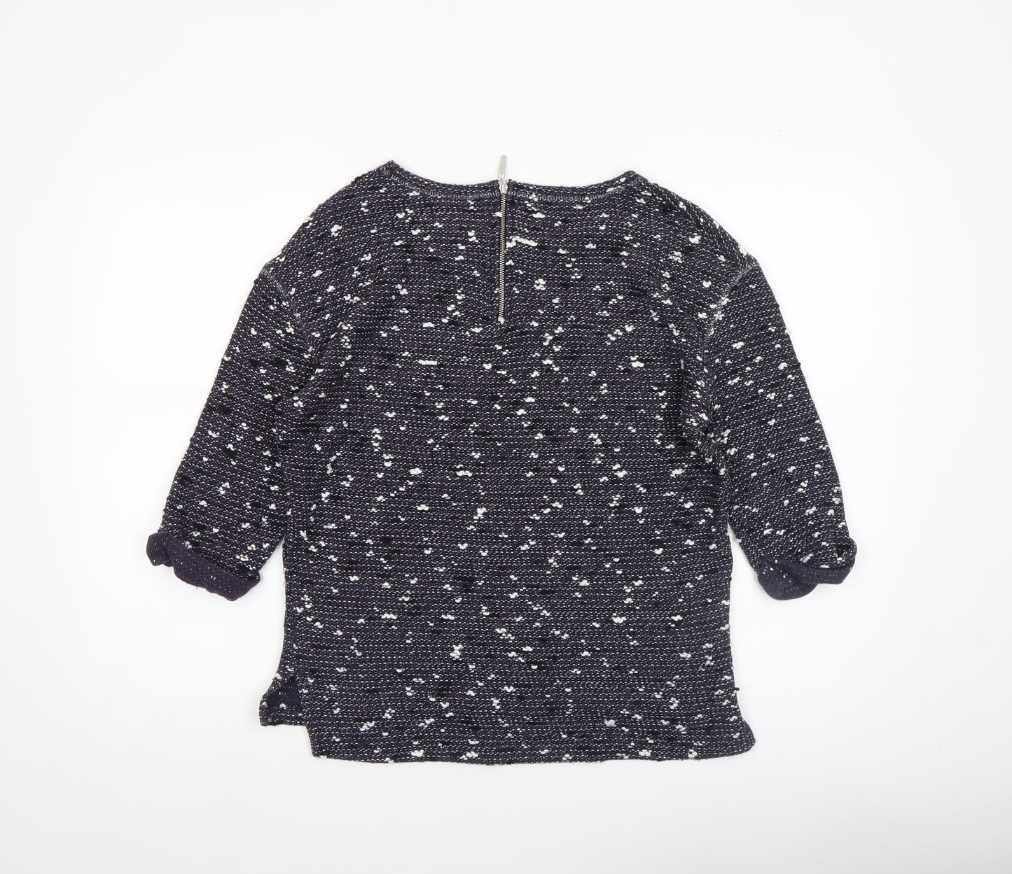 Next Women’s Blue Knit 3/4 Sleeve Zip Back Cotton Blend Blouse Size 10