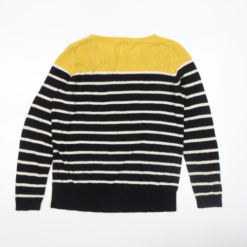 Oasis Women's Black Stripe Yellow Crochet Knit Jumper Medium