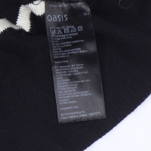 Oasis Women's Black Stripe Yellow Crochet Knit Jumper Medium