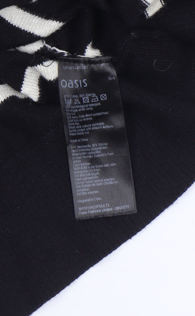 Oasis Women's Black Stripe Yellow Crochet Knit Jumper Medium