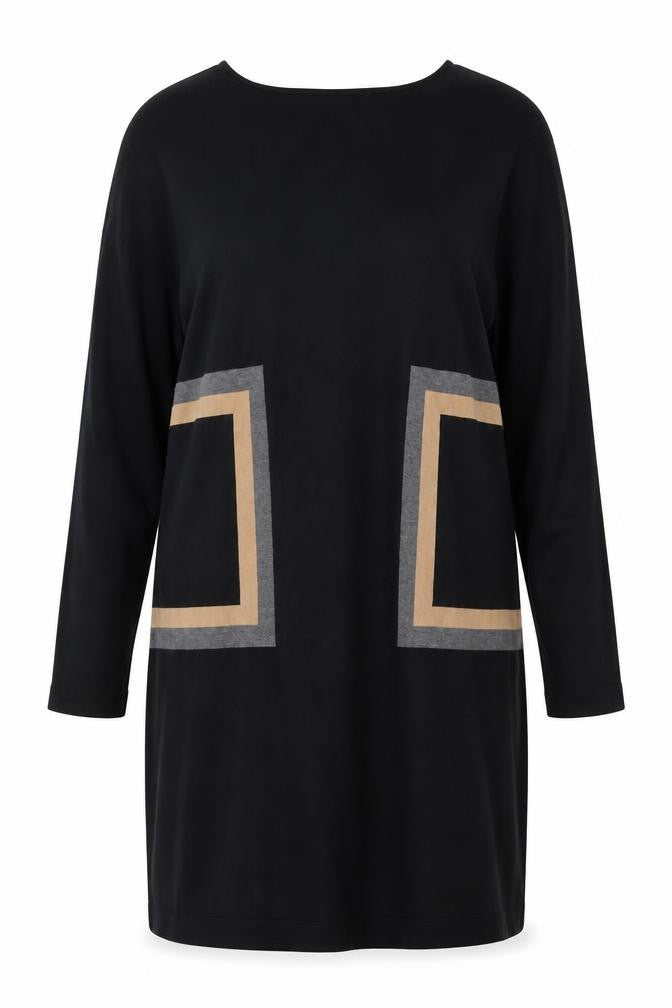 Front view of Monari Women’s Black Colourblock Shift Dress, size UK 18