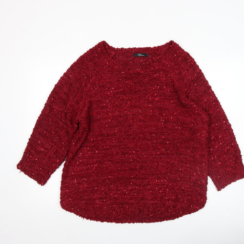 BM Collection Women Red Sequin Knit Pullover Jumper Size L