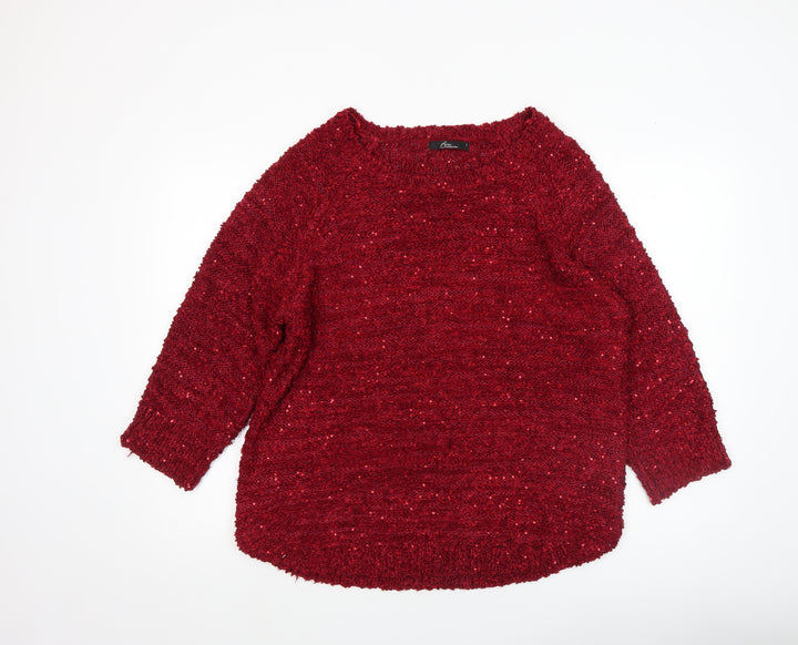 BM Collection Women Red Sequin Knit Pullover Jumper Size L