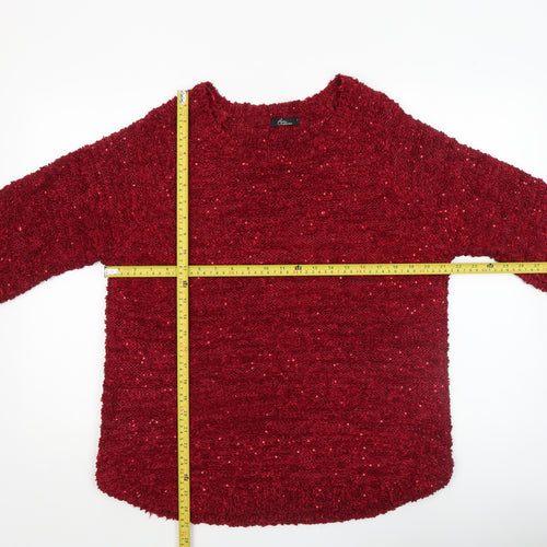 BM Collection Women Red Sequin Knit Pullover Jumper Size L