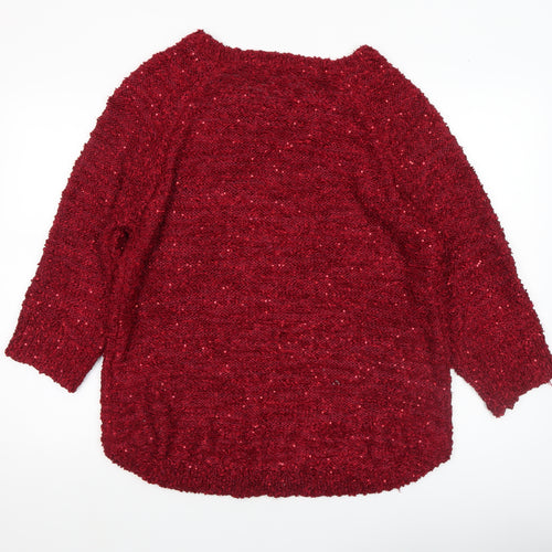 BM Collection Women Red Sequin Knit Pullover Jumper Size L