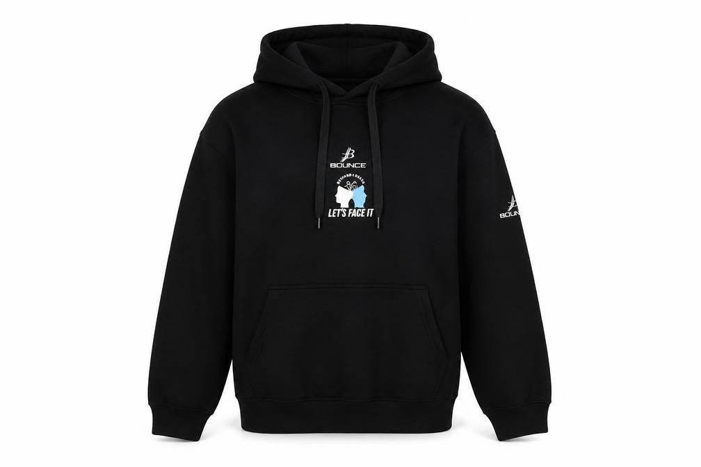 Front view of Bourke Men's Black Pullover Hoodie Medium Graphic Sports Sweatshirt