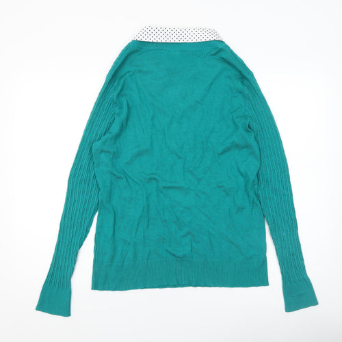 Bonmarché Women’s Green Cable-Knit V-Neck Pullover Jumper Size 16