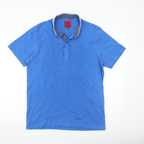 Swade Men's Blue Cotton Polo Shirt Size L Short Sleeve Collared Top
